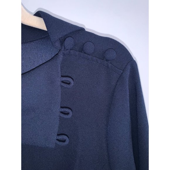 New Vince Camuto Dress Womens 12 Navy Buttoned Cowl Neck Flare Cuff Long Sleeve - Picture 2 of 11